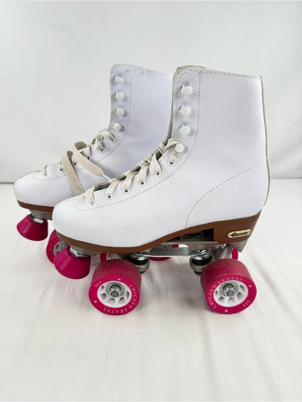 Chicago Skates Women's White Quad Roller Skates with Pink Wheels